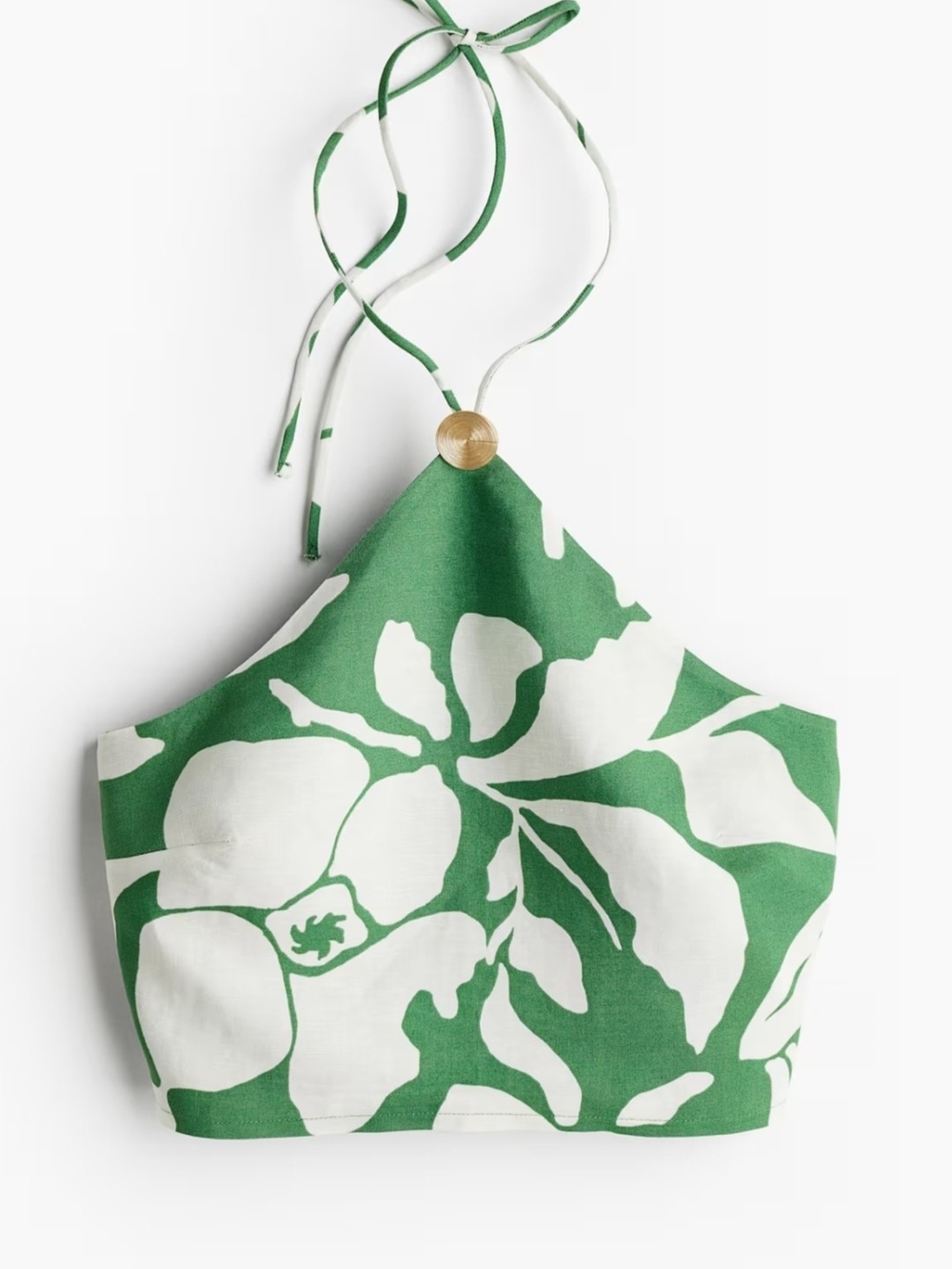 Green and White Floral Halter Crop